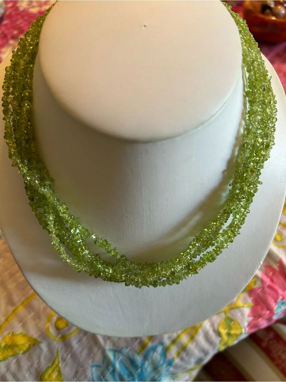 Vintage Lime Green Multi-Strand Peridot Chip Necklace
